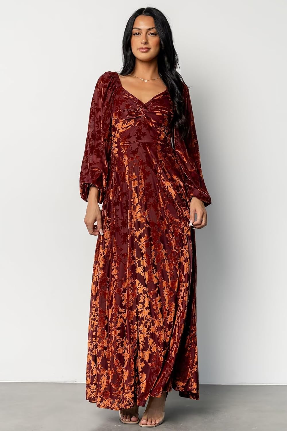 Floral Velvet Winter Wedding Guest Dresses Fall Long Sleeves Maxi Formal Bridesmaid Dress - Image 3