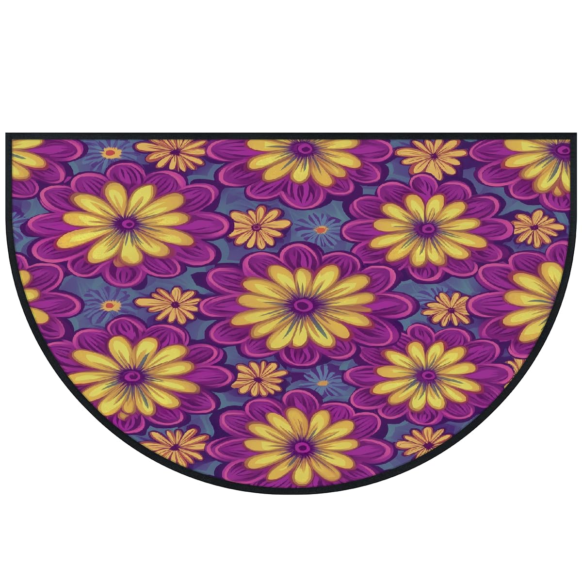 Tapis de sol absorbant demi-rond floral pour intérieur et extérieur