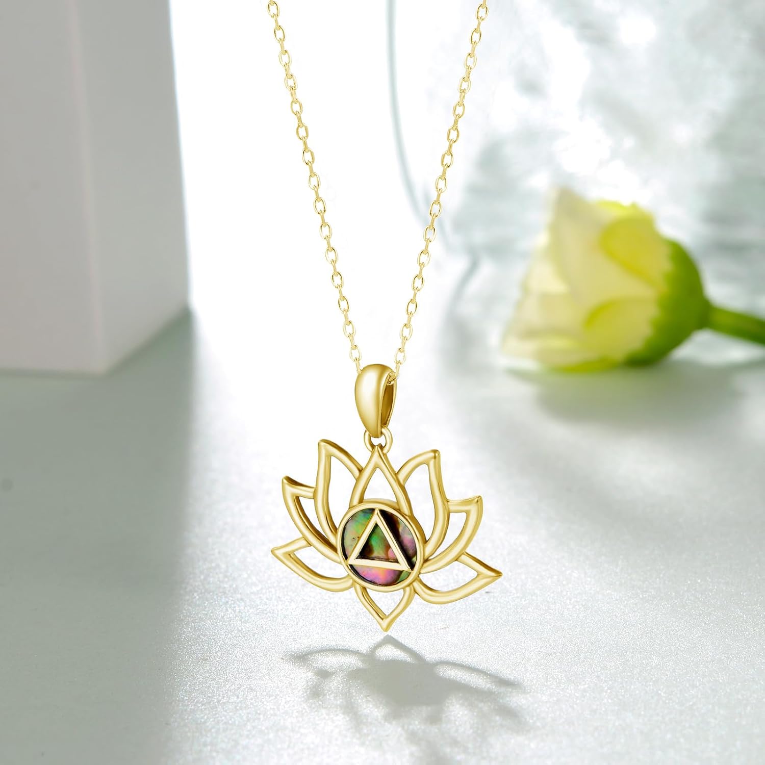 AA Sobriety Gifts Sterling Silver Alcoholics Anonymous Recovery Symbol Necklace Lotus Alcoholics Anonymous Gifts for Women Men - Image 2