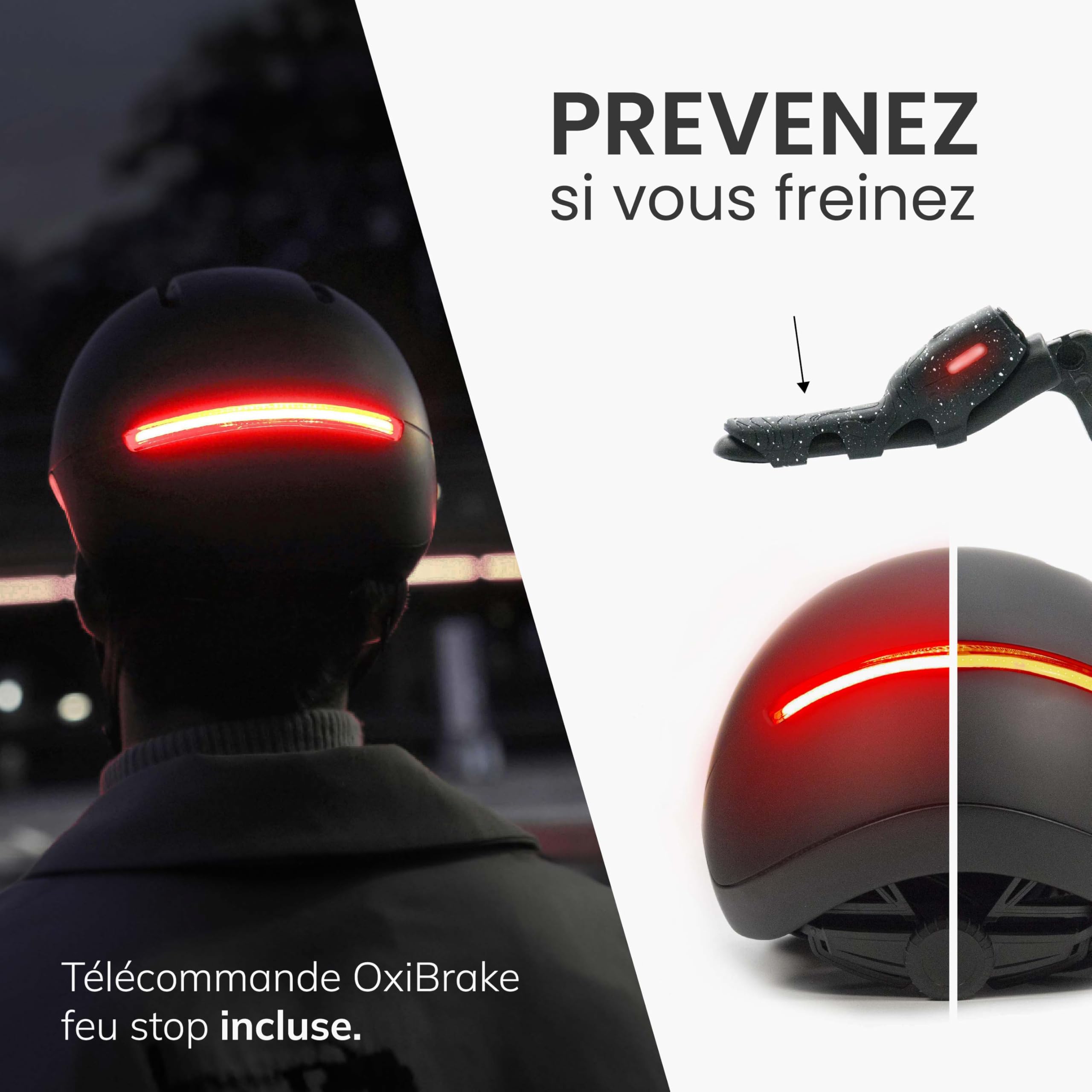 Overade Innovation Française - Casque Life avec Visière, avec Éclairage Puissant Avant/arrière, Télécommande Clignotants Oximote Incluse, Fonction Feu Stop Inclus, Taille Unique.