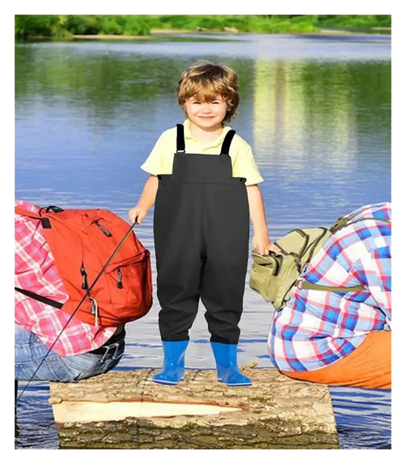 Wathose für Jugendliche, PVC-Wathose, Halbkörper, Angel-Wasserhose mit Stiefeln, elastischer Bund, Schnellverschlussschnallen für Kinder (28 L)