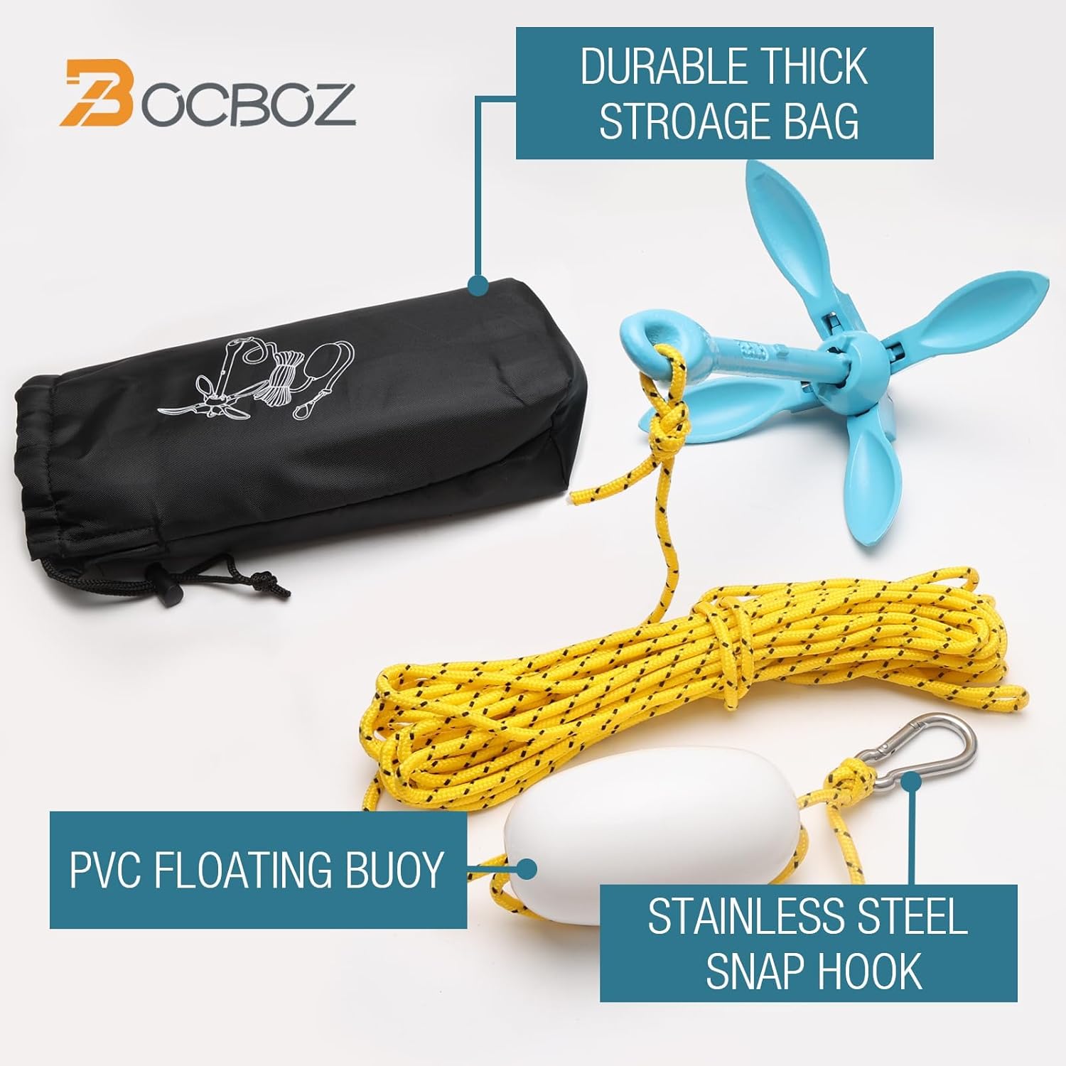 Kayak Anchor Boat Anchor for Kayaks, Canoes, SUP Paddle Boards & Jet Skis, Folding Anchor with 40ft Anchor Tow Rope and Carrying Bag