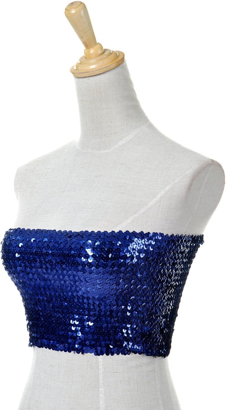 Anna-Kaci Womens Shiny Sequin Party Cropped Strapless Bandeau Stretch Tube Top - Image 3