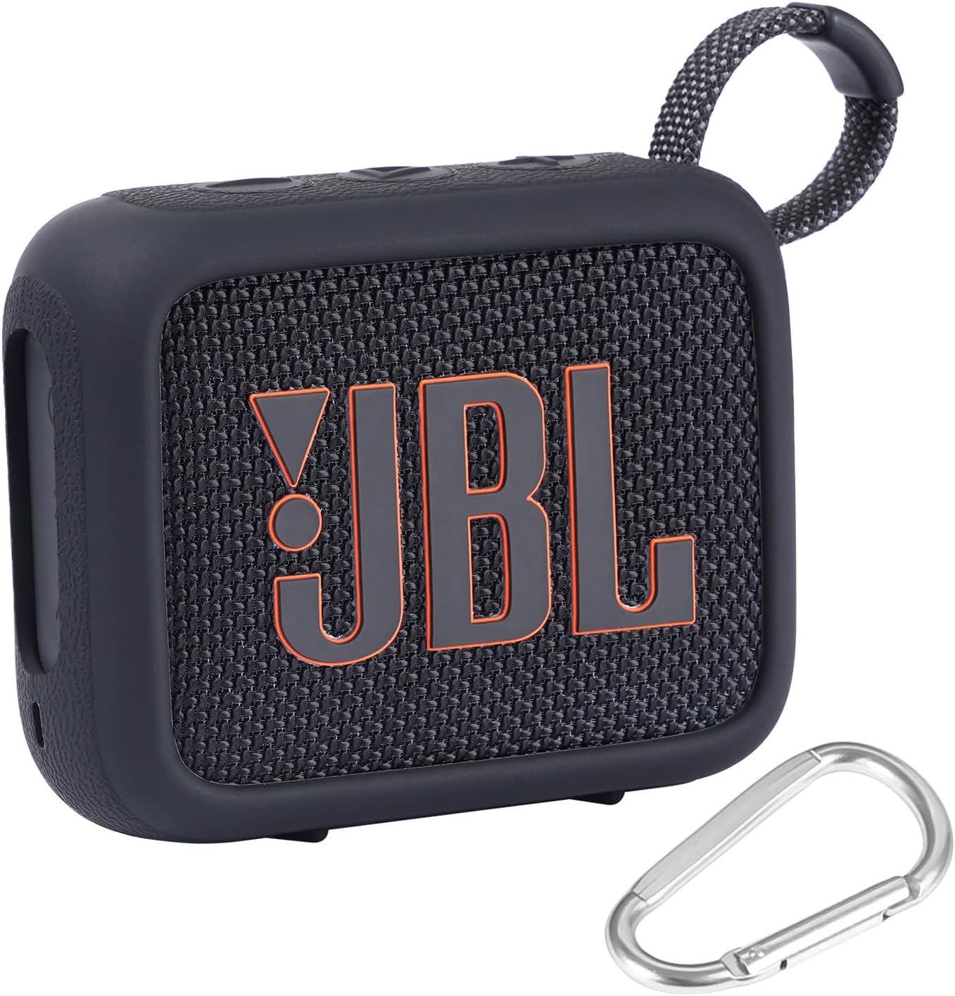 for JBL Go 4 Waterproof Bluetooth Speaker Silicone Cover, Portable Silicone Travel Case with Carabiner, Protective Skin Case (Black) - co2CREA - Image 2