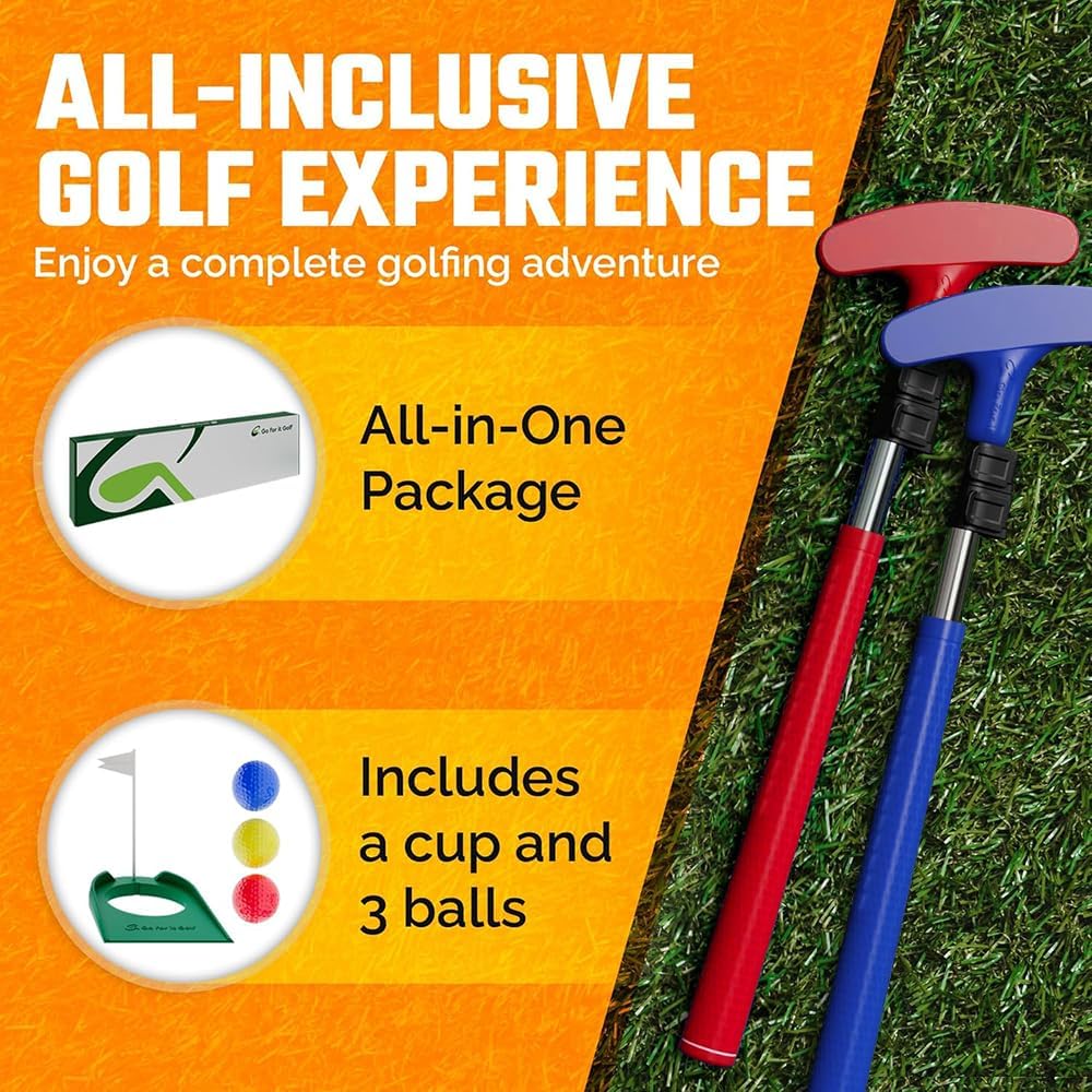 Kids Putter - Extendable Shaft for Junior Golfers - Adjustable Size for Right and Left Hand - Perfect Training Club for Kids - Includes 3 Balls, Cup with Flag 17"-35"