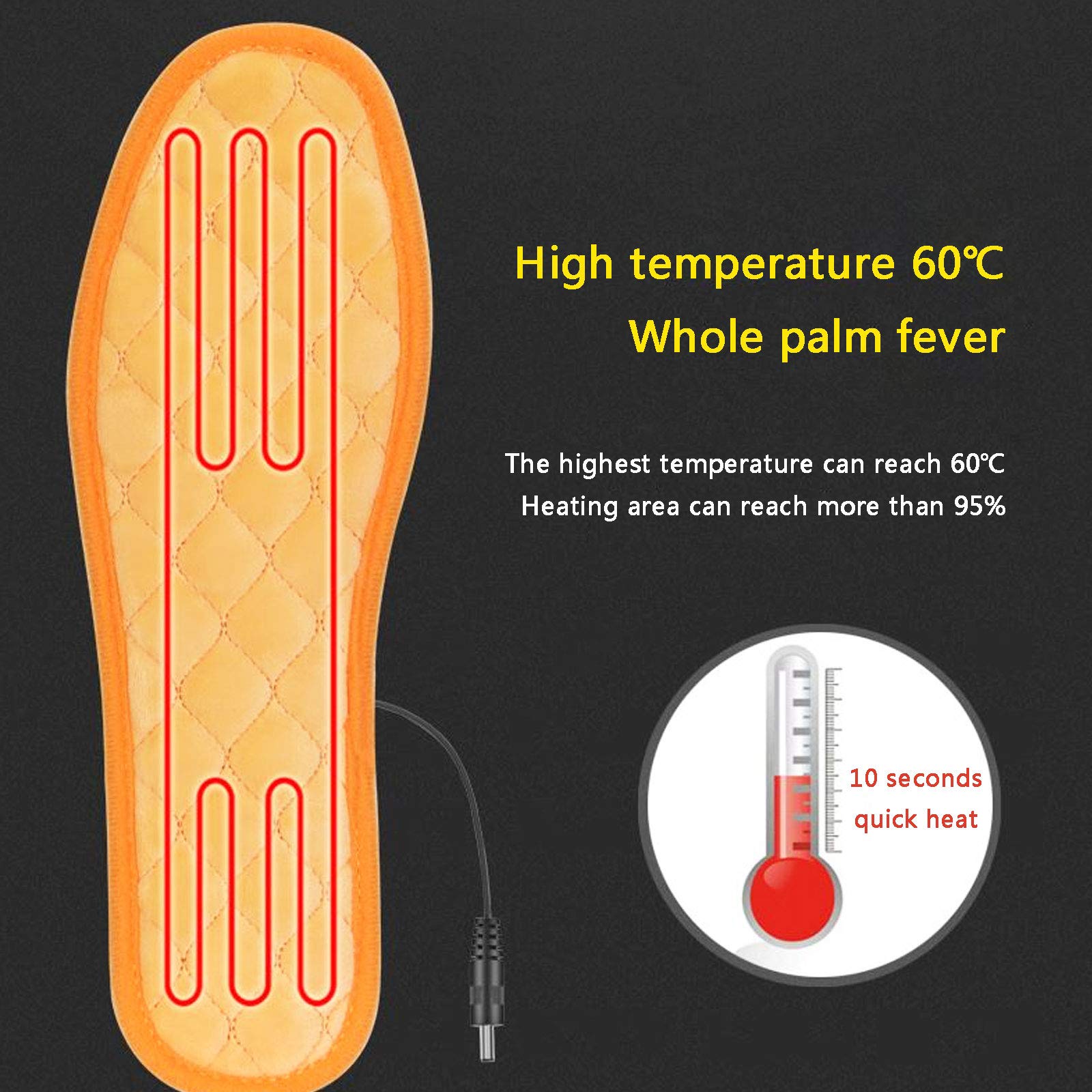 NANANA Plantillas Calefactables, Climatizada Plantillas, Suelas Calentables, Plantilla de Calefacción USB Lavable, Productos Esenciales para Mantener el Calor en Invierno, Lavable,B,38
