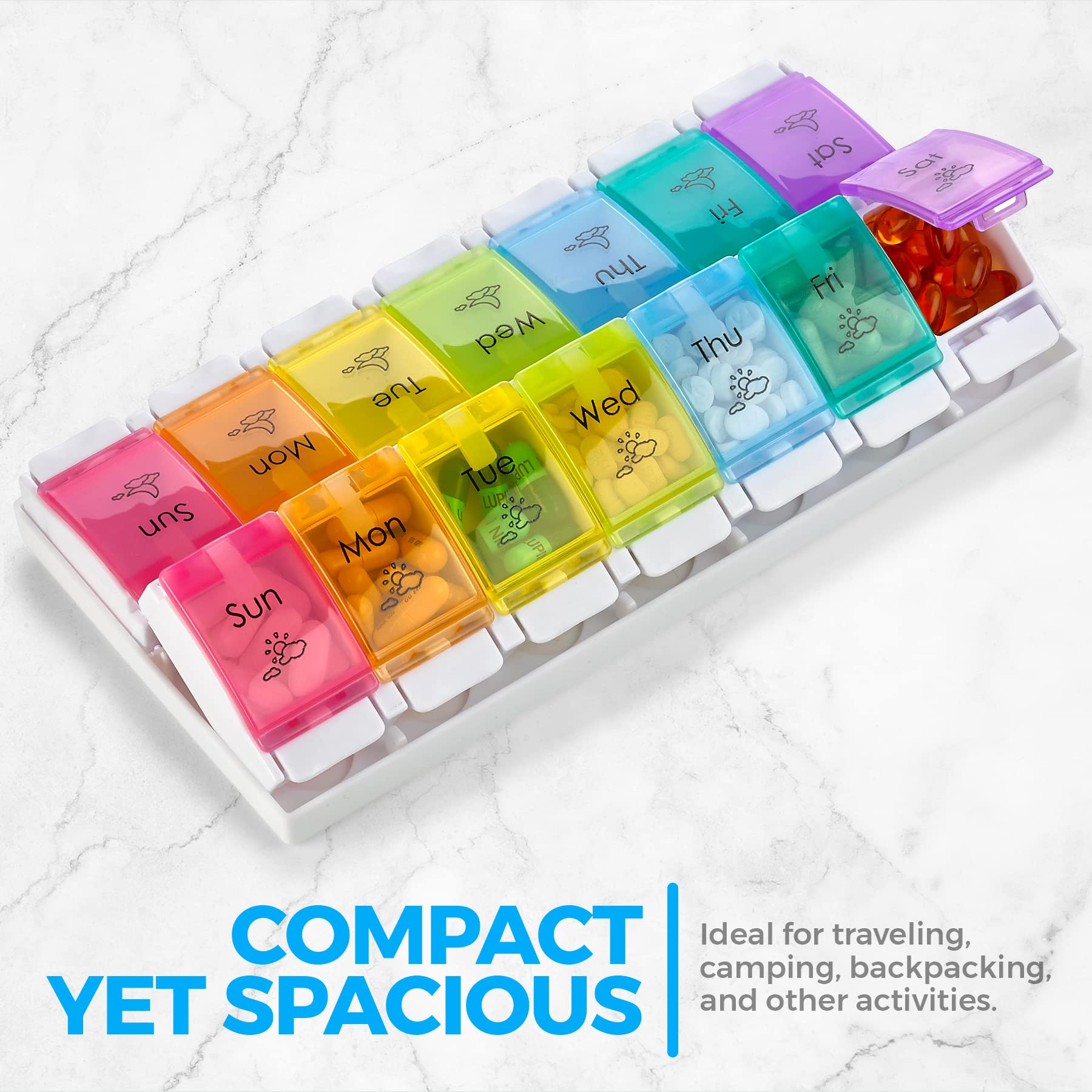 Organizer per pillole 7 giorni AM PM - con Apertura Assistita a Spinta un portapillole da viaggio giornaliero e grandi scomparti per farmaci vitamine vitamine olio di pesce e integratori, BPA Free
