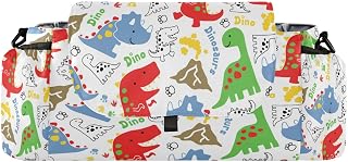 Flradish Cute Cartoon Dinosaur Baby Stroller Organizer with 2 Cup Holders Universal Adjustable Shoulder Strap Detachable Stroller Caddy Accessories Bag for Bottle,Diaper,Phone, Keys,Toys