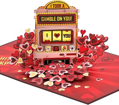 POPWOW Jackpot Valentines Day Pop Up Card, I Love You, Hearts, 3D Popup Greeting Cards, Gifts for Wife, Husband, Lovers, Boyfriend, Girlfirend, Him, Her, 5x7 - Includes Envelope And Message Note