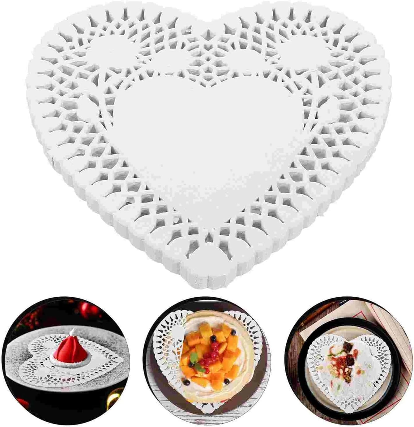 Paper Lace Doilies 300 Pcs Cake Base Paper Mat Valentine's Day Baking for Small Cakes Flower Bottom Kitchen Oil-absorbing White Fried Food