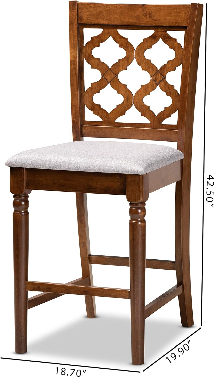 Baxton Studio Ramiro Modern and Contemporary Transitional Grey Fabric Upholstered and Walnut Brown Finished Wood 2-Piece Counter Stool Set