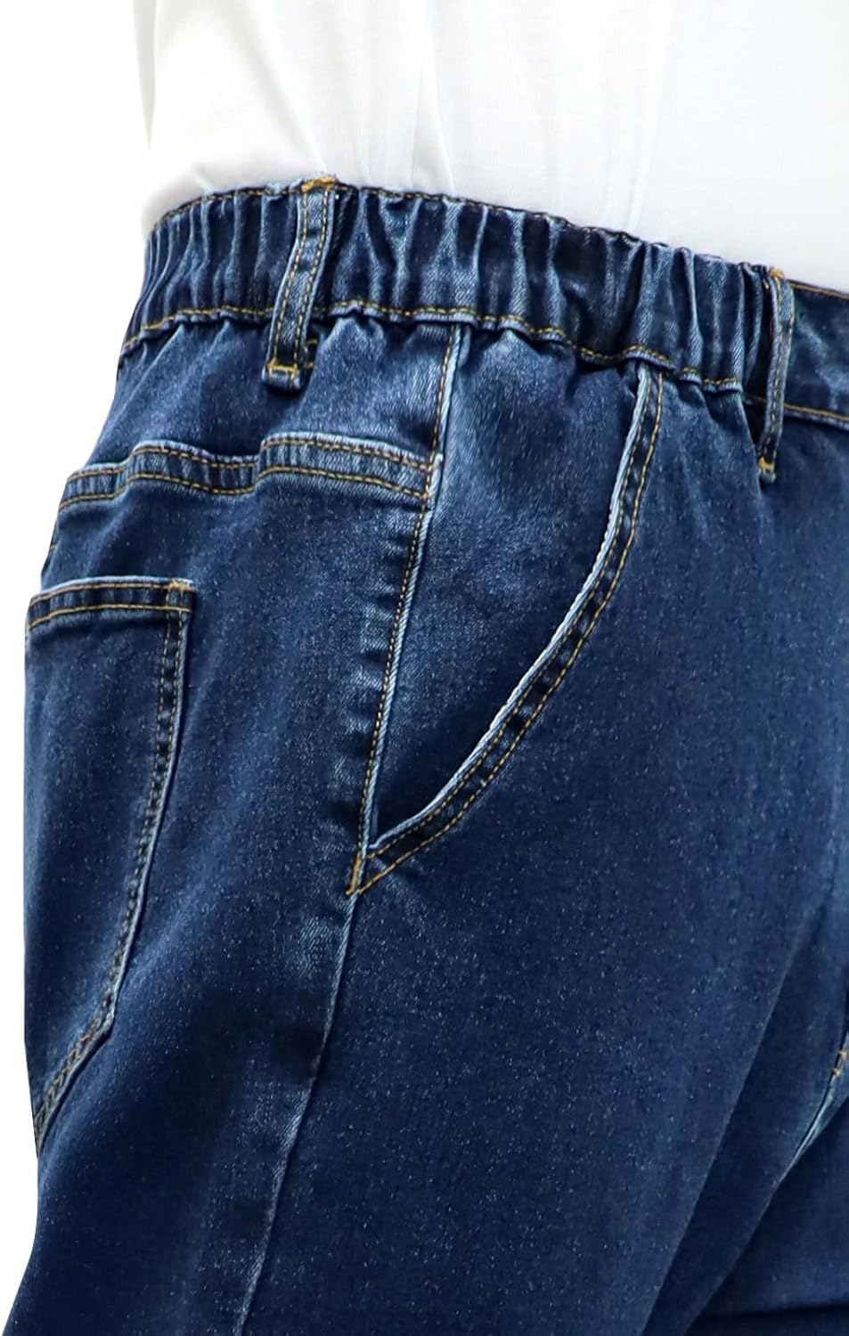 Business-Style Men's Relaxed Fit Elastic Waist Jeans Stretch Denim Pants with Zipper and Button Closure - Image 5