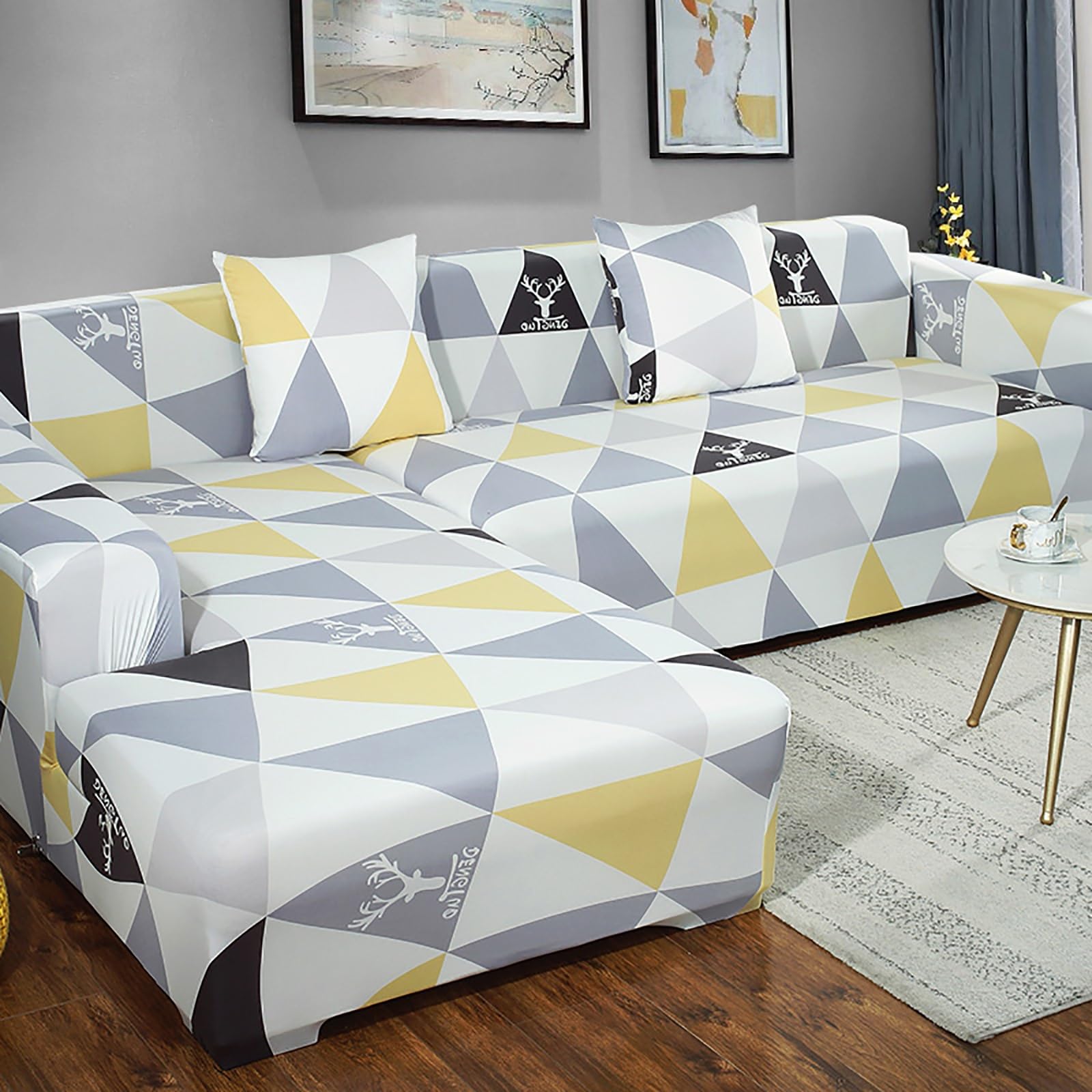 Housse de canapé en forme de L extensible et imprimée lavable