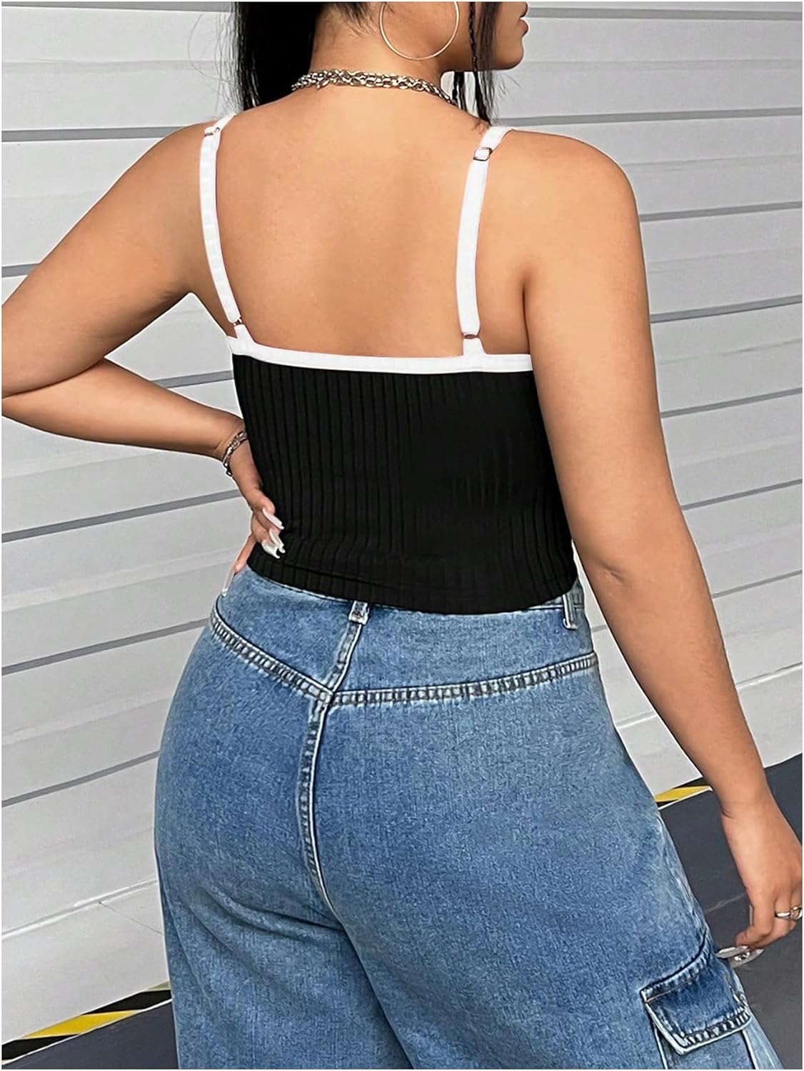 SOLY HUX Women's Plus Size Goth Cami Crop Tops Contrast Mesh Spaghetti Strap Summer Top - Image 2