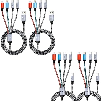 4IN1 USB A Multi Charging Cable and USB C Multi Charging Cable with Dual Type-C Ports5FT,4PCS Combo Kit