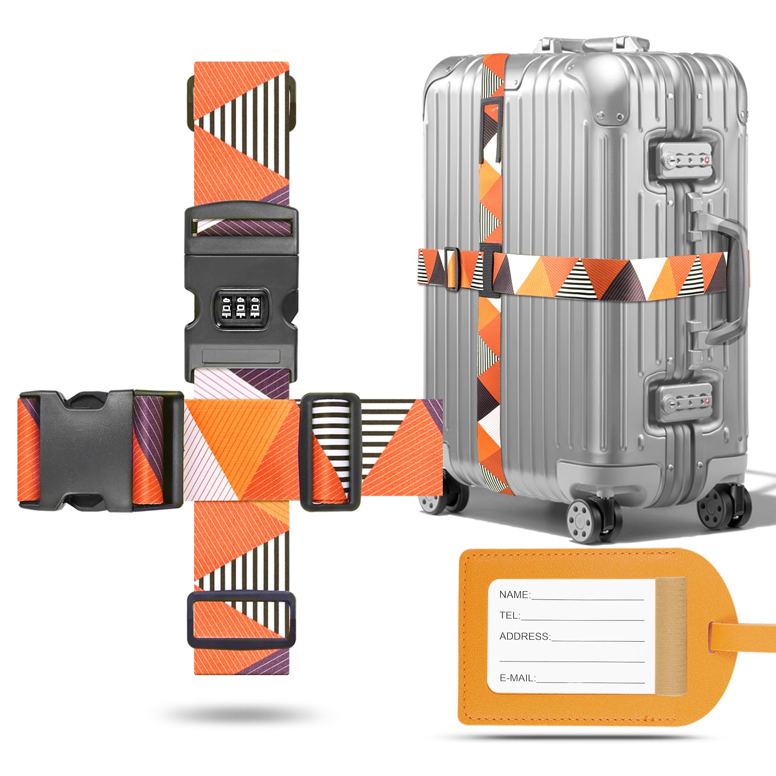 Metamorisy Sangle Valise Croisée Avec Serrure TSA & Étiquette – Orange, Réglable 50-80 Cm