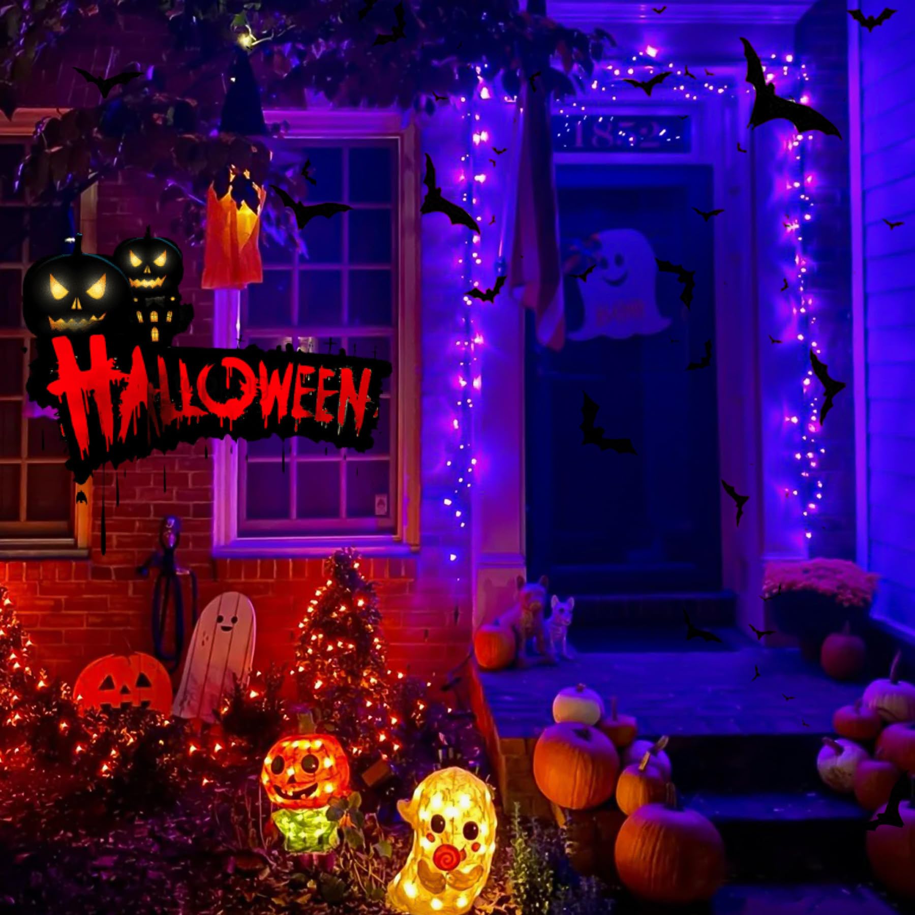 LIGHTOP Ghirlanda di luci solari per Halloween, per esterni, impermeabile, filo di rame, arancione, viola, confezione da 2 pezzi, 9,1 m, 100 LED, decorazione per feste di Natale, Pasqua, matrimoni,