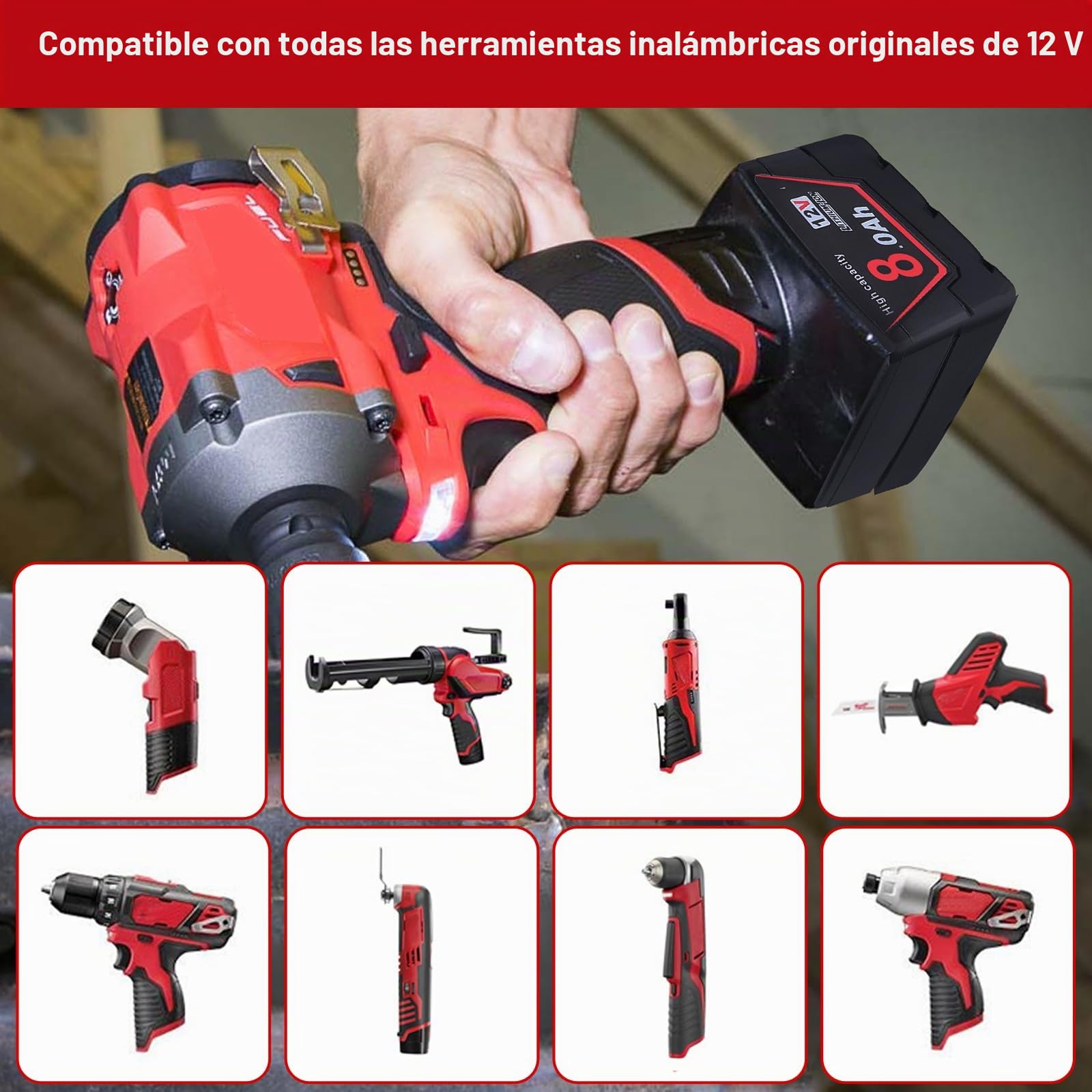 Powarobor 2 Pack M12 12V 8.0Ah Li-Ion Batería de Repuesto Compatible con Herramientas Eléctricas Inalámbricas Milwaukee 12V,8000mAh Batería para 48-11-2401 48-11-2402 48-11-2411 48-11-2420 48-11-2460