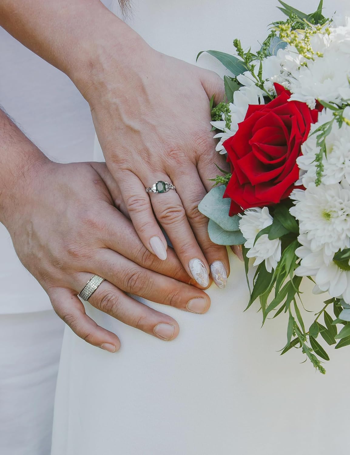 STARCHENIE Moissanite Ring for Women 925 Sterling Silver 18K White Gold Plated D Color VVS1 1.5CT Moissanite/Moss Agate Engagement Wedding Promise Ring for Her Size 5-10