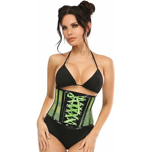 Daisy corsets womens Top Drawer Neon Green Patent & Fishnet Underbust Corset