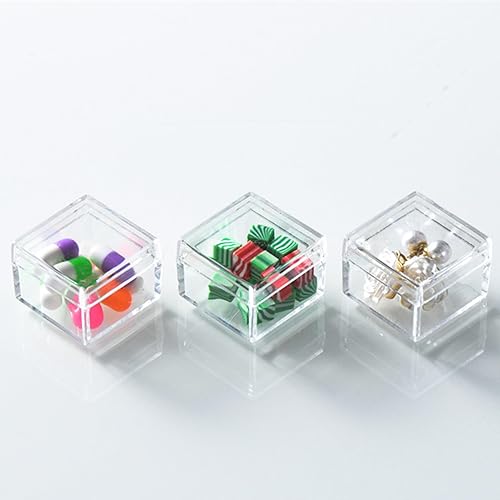 Miniatura 3 de Pequeña caja transparente de acrílico con tapas, cubo cuadrado de plástico, 12 recipientes de almacenamiento pequeños para pastillas de caramelo y