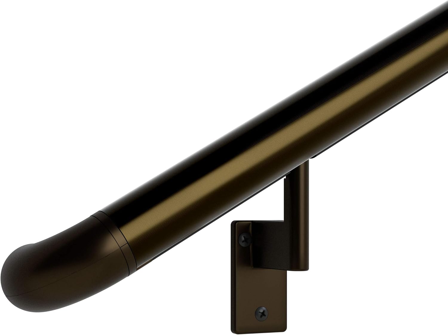 7 ft. Handrail - Complete Kit. Satin Black Anodized Aluminum with 4 Satin Black Wall Brackets + ADA Wall Returns, 1.6" Round - - 