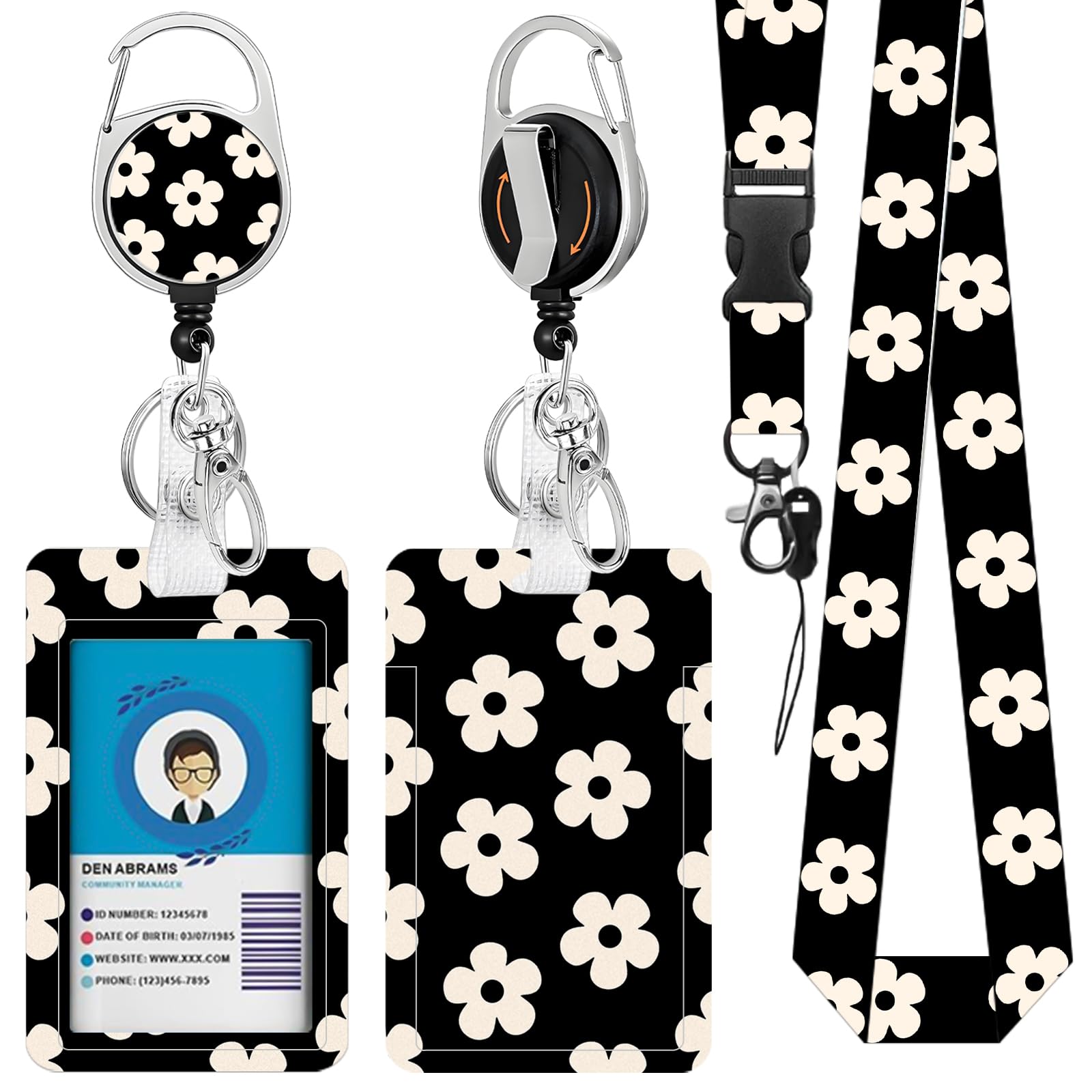 Lanyards for Neck with ID Badge Holder, Daisy ID Card Badge Holder with Retractable Lanyard and Reel Clip for Teacher Nurse Business Office, with Name Tag — image 1