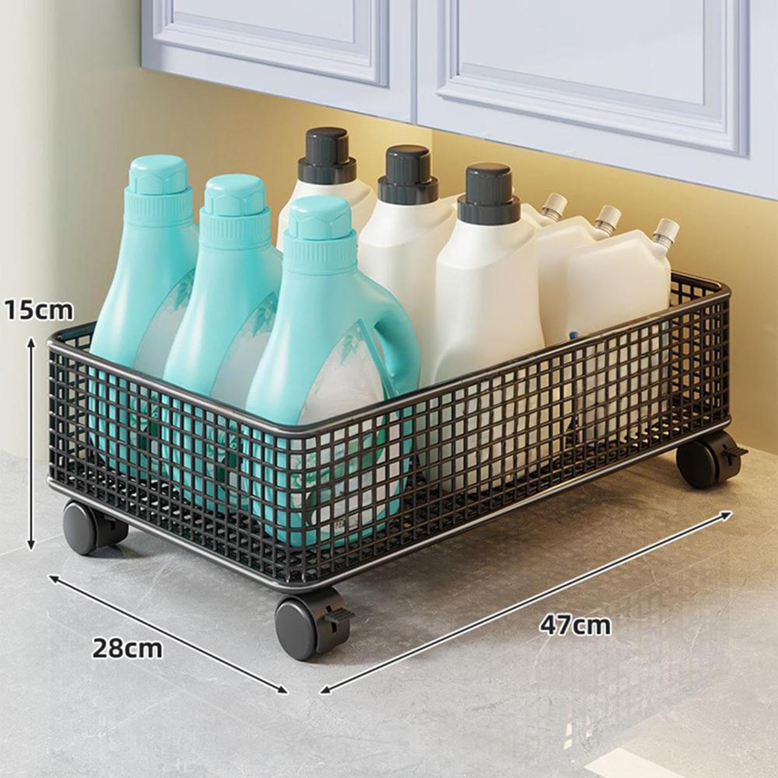 Organizzatore sotto Il Tavolo, Contenitore per Il Bagno, 1 Strato, Portatile E Versatile, con Rotelle Scorrevoli, per Cucina, Soggiorno, Casa, Nero
