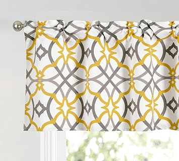 Spiral Geo Trellis Pattern Window Curtain Valance for Kitchen/Bathroom Rod Pocket 52 Inch by 18 Inch,Yellow/Gray
