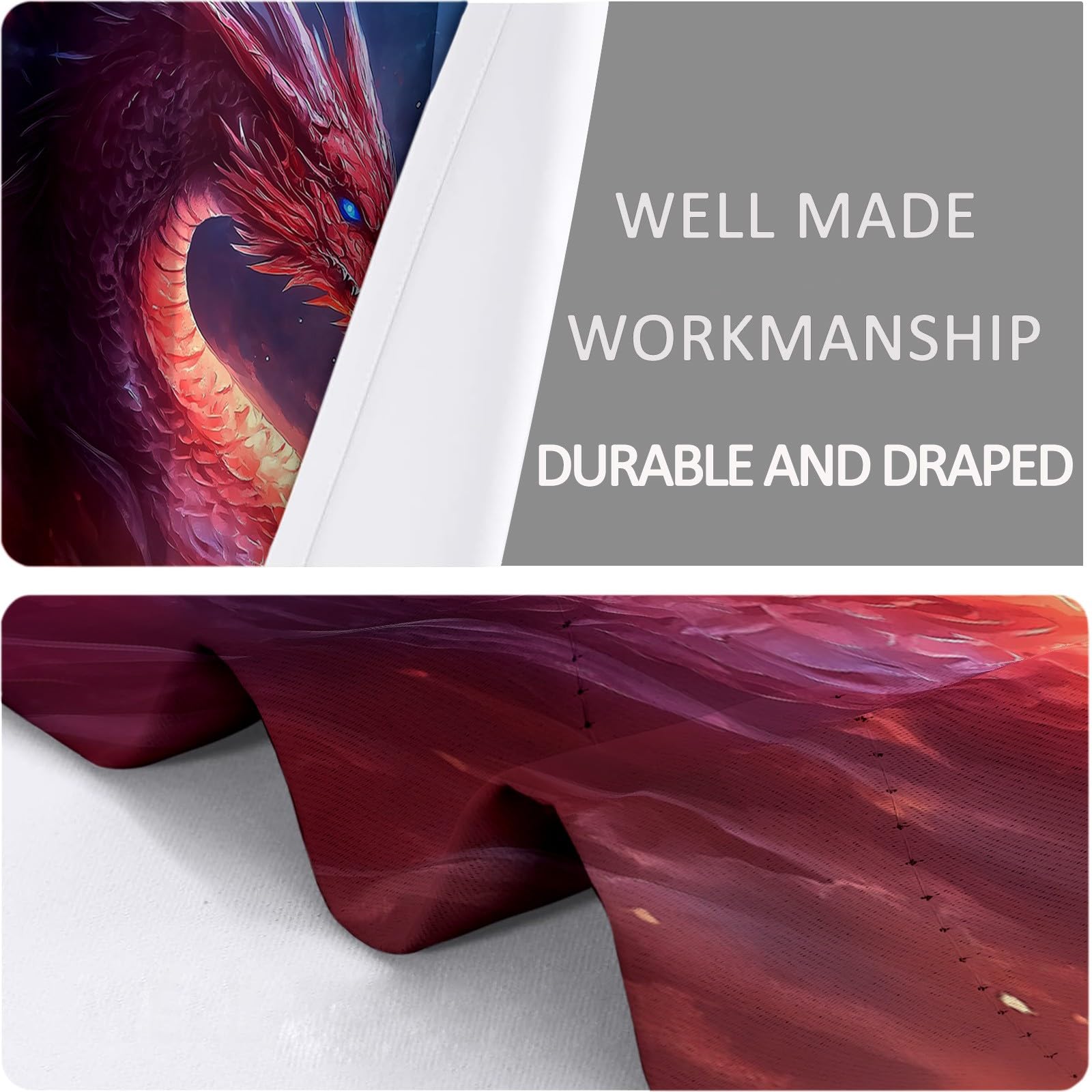 215 x 110 cm Verdunklungsvorhänge 2er Set, Fantasie Tiere Drachen Konfrontation Thermovorhang Hitzeschutz - Vorhang Blickdicht mit Ösen - Thermovorhang-Gardinen für Wohnzimmer, Blau-Orange