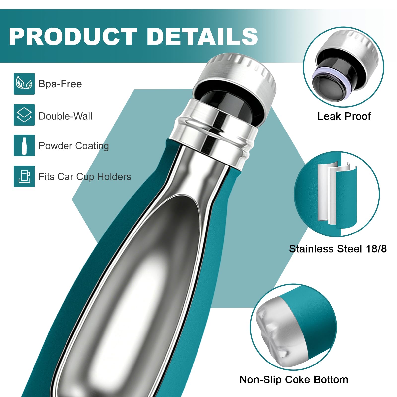 Borraccia Termica, Borraccia 750 ml, Senza BPA, Borraccie Acciaio Inox, Senza Perdite, Borracce Termiche, Isolato Sottovuoto, Facile da Trasportare, per Scuole, Campeggio, Ufficio, Pilates