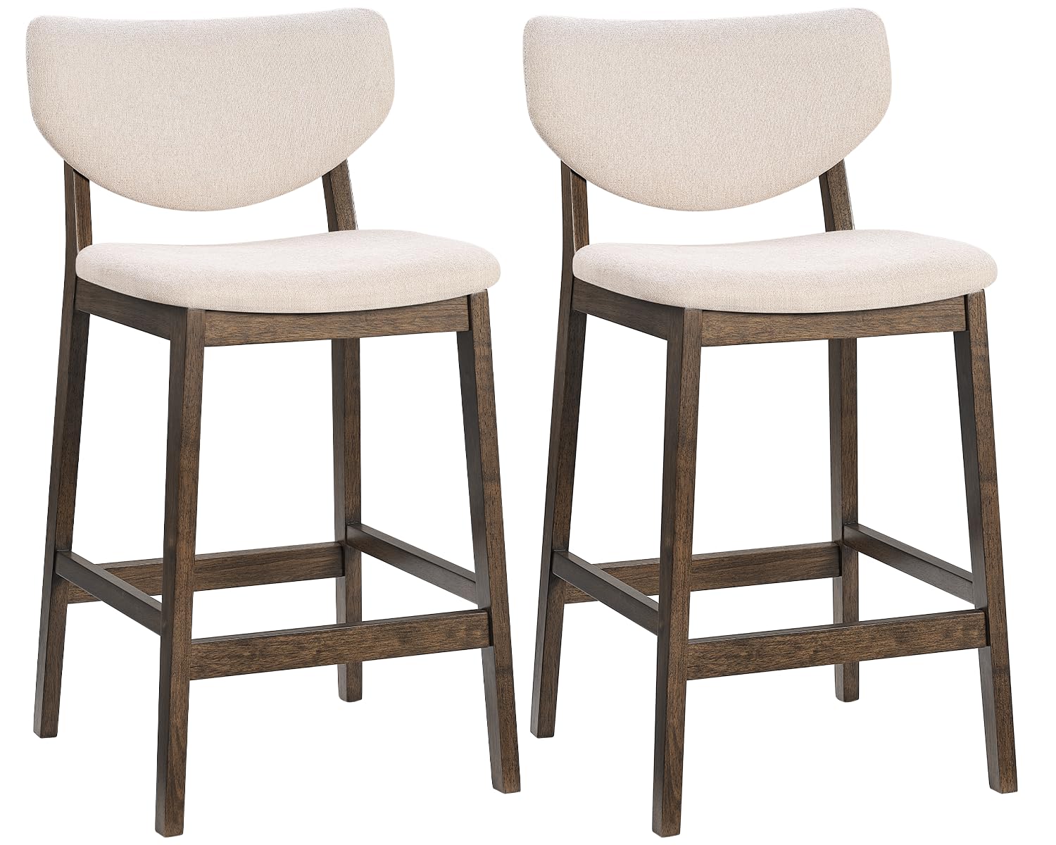 Walnut & Beige Upholstered Counter Height Barstools, Set of 2