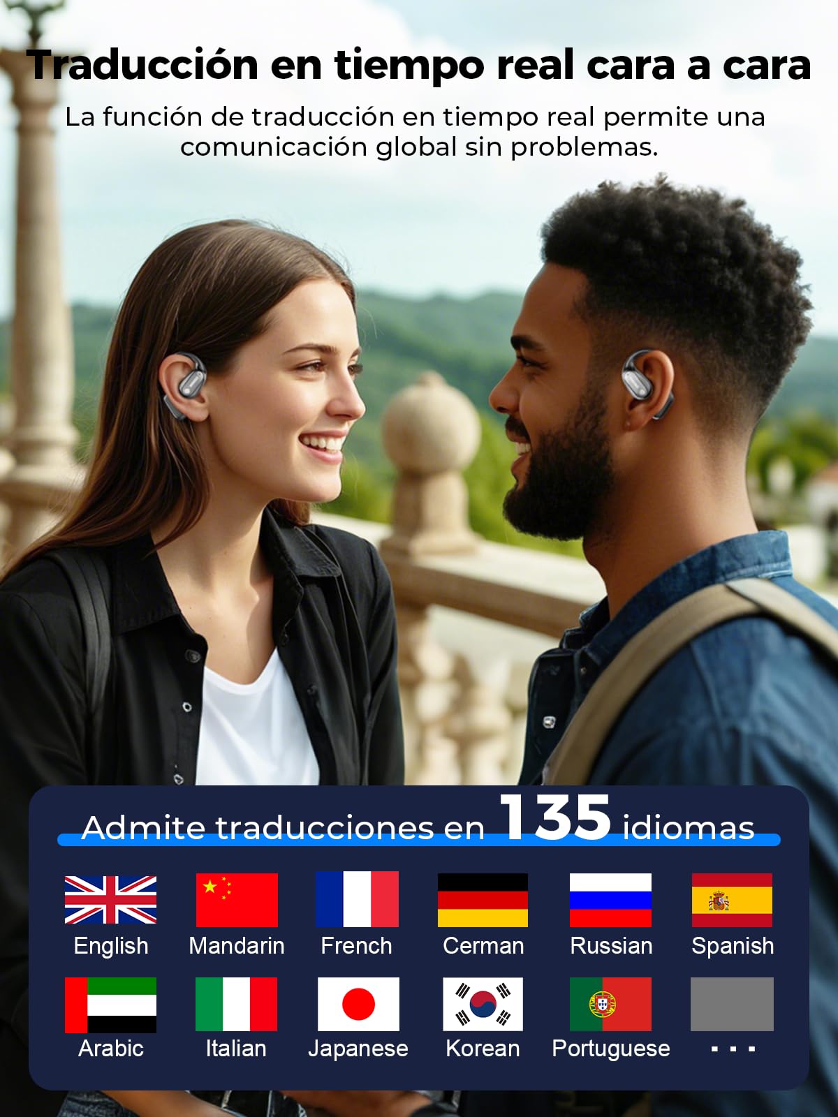 MS190 KI Traductor Auriculares 3 en 1, auriculares de traducción en tiempo real con 134 idiomas y 8 modos, traductor de auriculares ai con aplicación, Bluetooth 6.0, auriculares de traducción 60H para