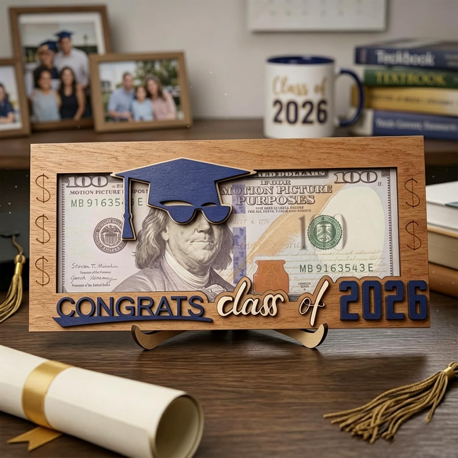 Sunglasses Graduation 2026 Money Holder, Funny Wooden Cash Gift Envelope Box for Class of 2026, Creative Graduation Keepsake Gift for School College Graduates Students (H 6PC)