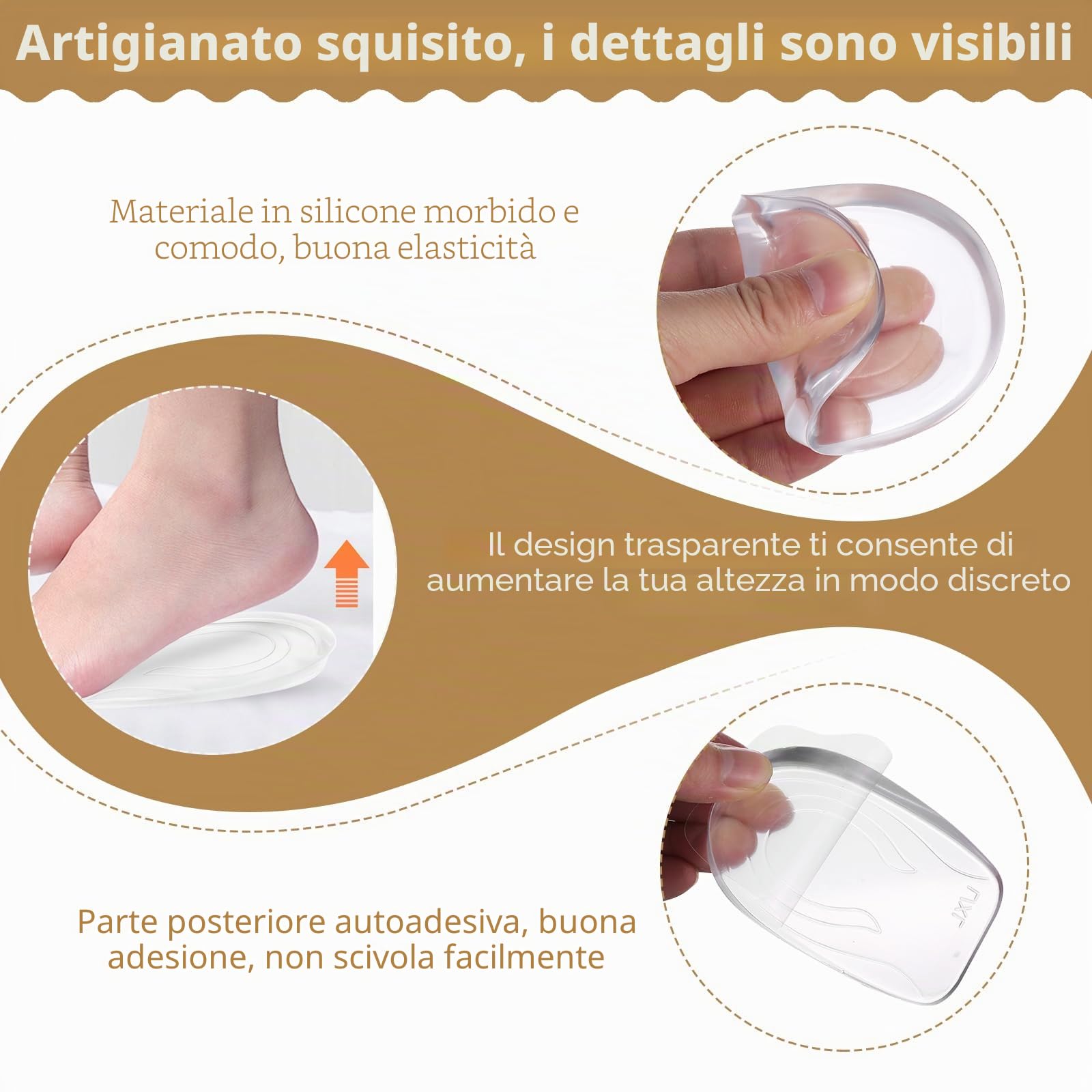 6 Pezzi Altezza Aumentando Tallone Solette, 1cm Rialzo Tallone per Scarpe, Solette Rialzate Uomo Donna, Talloniera in Gel di Silicone di Altezza Solette (1 cm)