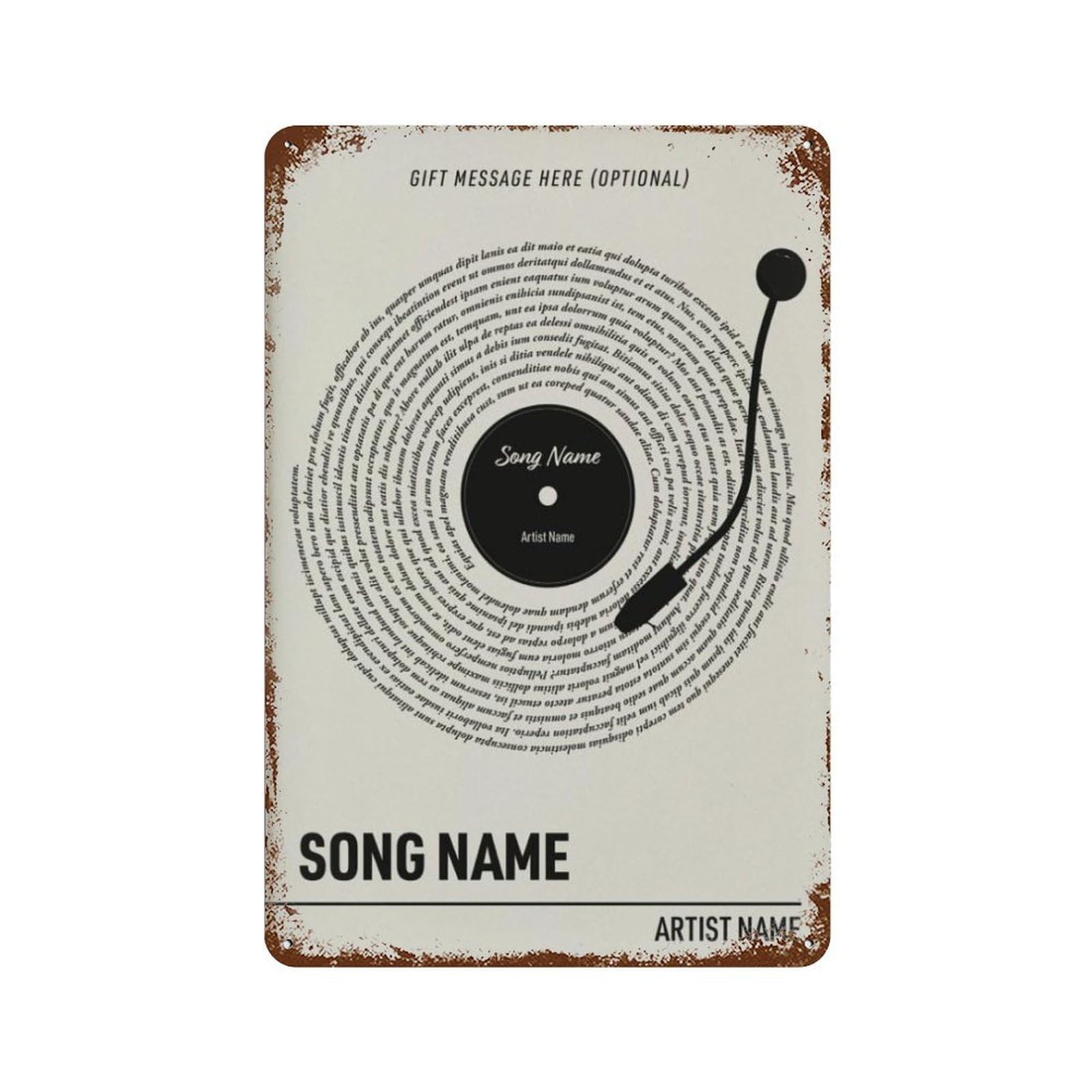xiaoxiaoshen Custom Vinyl Lyrics Personalized Music Wall Decor Art Metal Tin Poster Modern Home Decor Art Home Bar Shop Decorations Vintage Sign 30x20cm