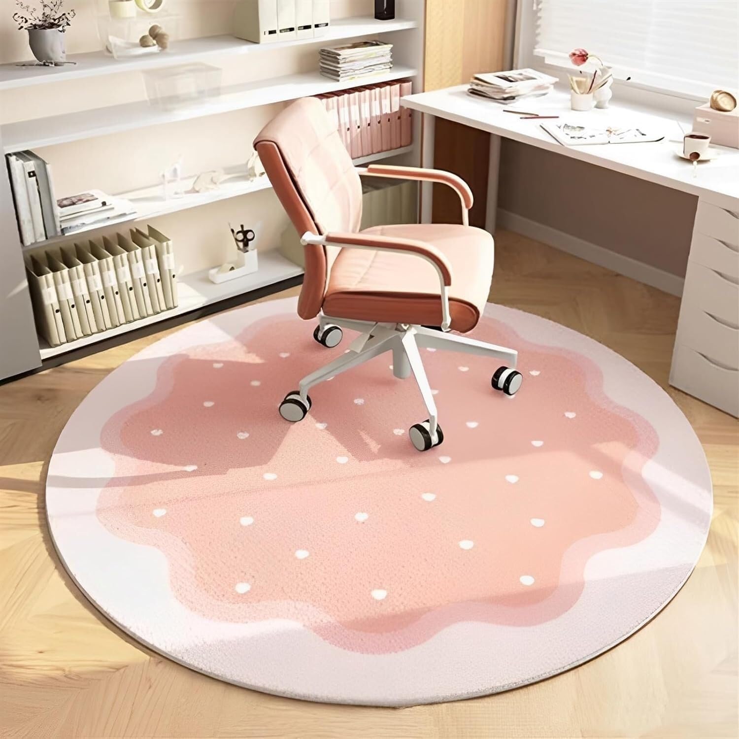 Tapis de chaise de jeu rond de protection sol en bois de 80 cm rose de bureau