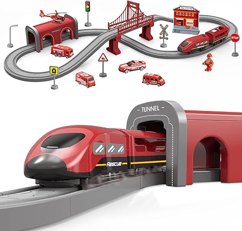 Miniatura 8 de Conjuntos de trenes para niños pequeños, 104 piezas de juguetes de trenes con batería y pistas (conexión magnética), compatible con Thomas, Brio
