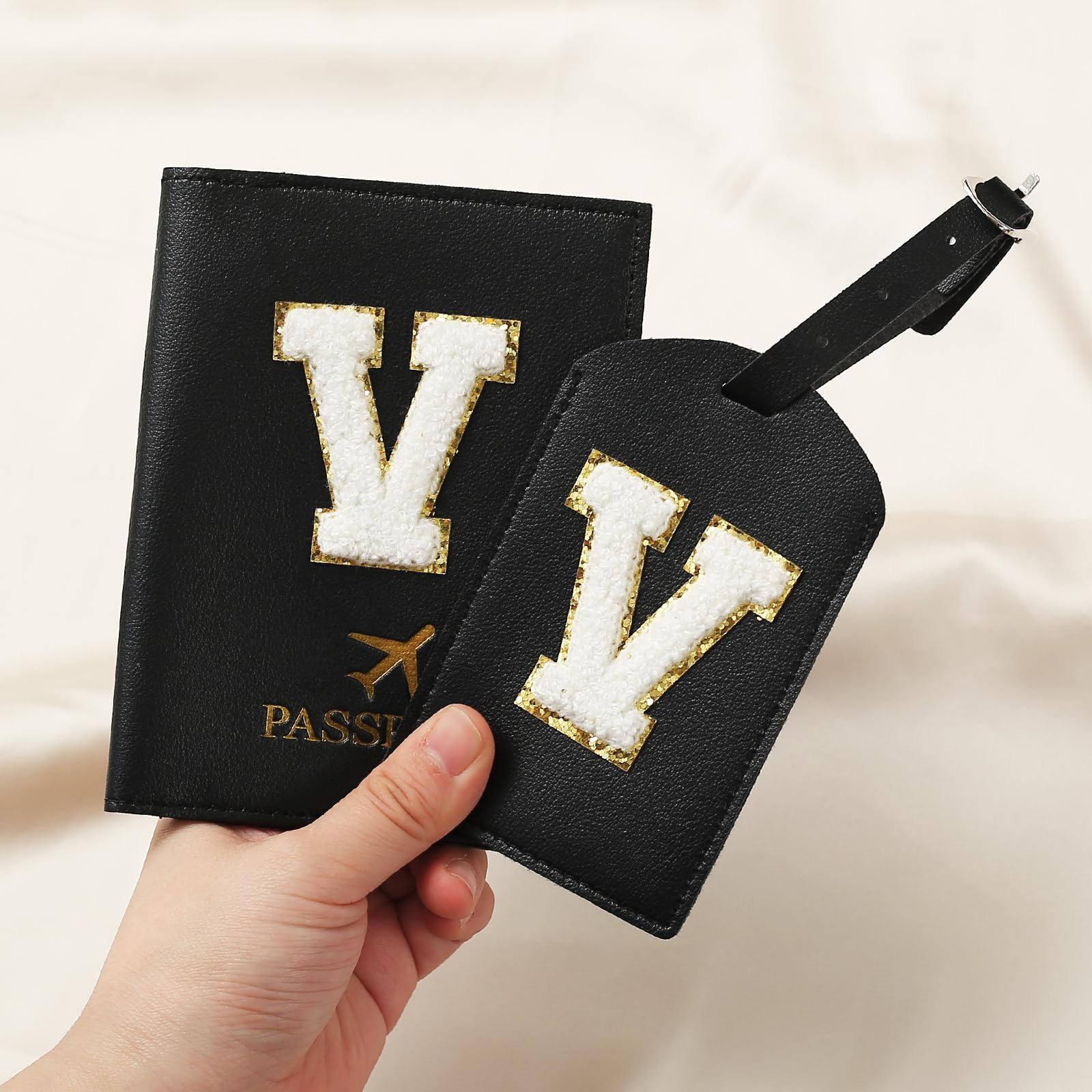 Set di porta passaporto e etichetta per bagagli ZVRSUA con toppa con lettere, custodia per passaporto personalizzata, accessori personalizzati per viaggi, regalo, molto carino per donne, adolescenti