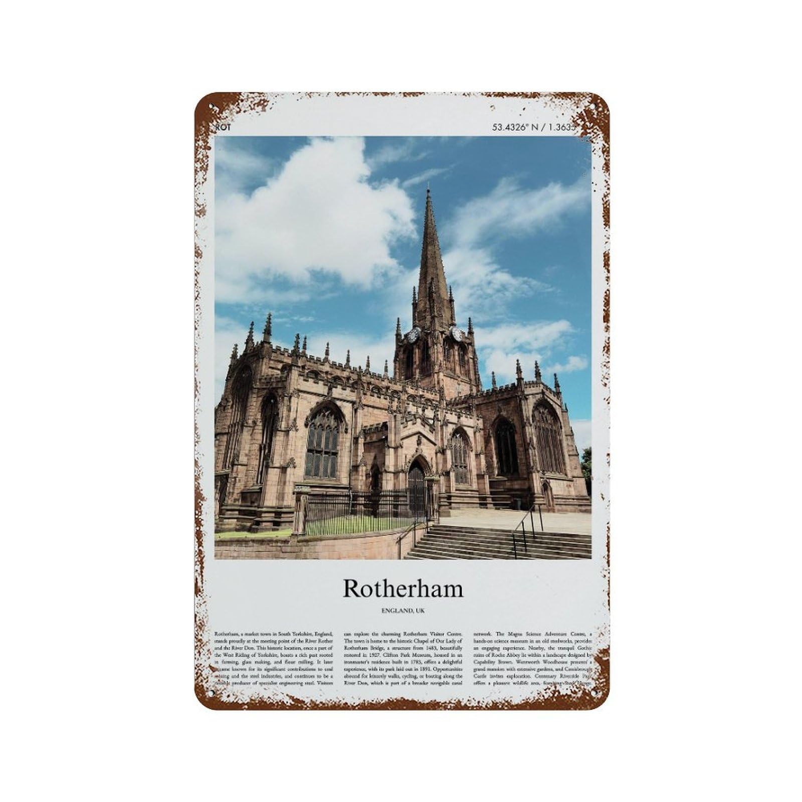 xiaoxiaoshen Rotherham England UK City Scenery Wall Decor Art Metal Tin Poster Modern Home Decor Art Home Bar Shop Decorations Vintage Sign 30x20cm