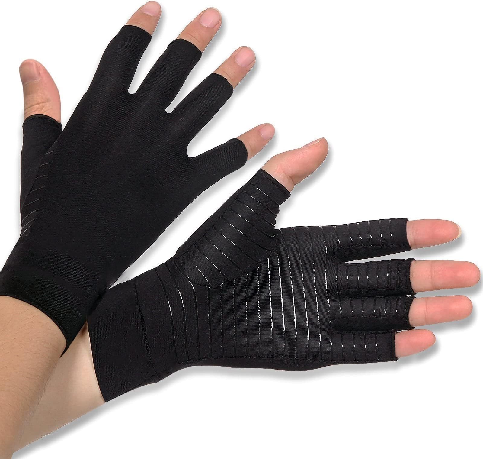 Donfri Copper infused Arthritis Gloves Fingerless Compression Gloves for Women Men Relieve Symptoms Rheumatoid Osteoarthritis Raynauds Disease Breathable Comfortable Fit Machine Washable
