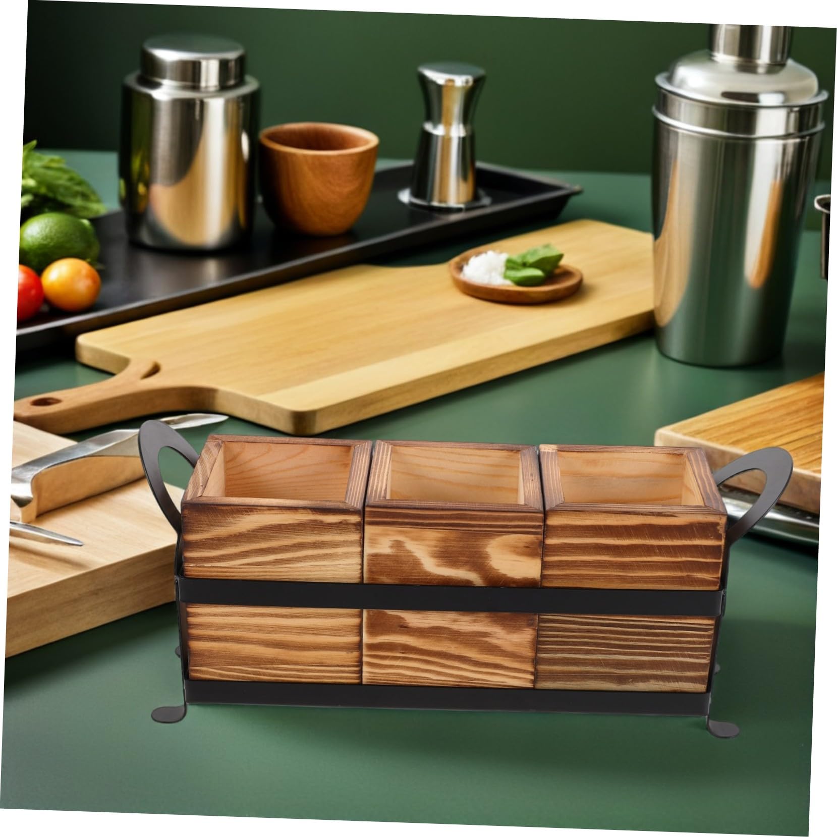 Alipis Porte-ustensiles Bois Massif avec Compartiments Organisateur de Couverts et Pinceaux de Maquillage pour Comptoir de Cuisine Support Rustique pour Cuillères Fourchettes et
