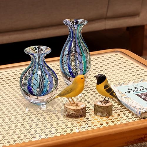 Miniatura 5 de Ca D Oro Par de Jarrones Pequeños de Vidrio Boho con Cañas AzulesVerdes Vidrio Arte Murano Soplado a Mano - Modelos N 23