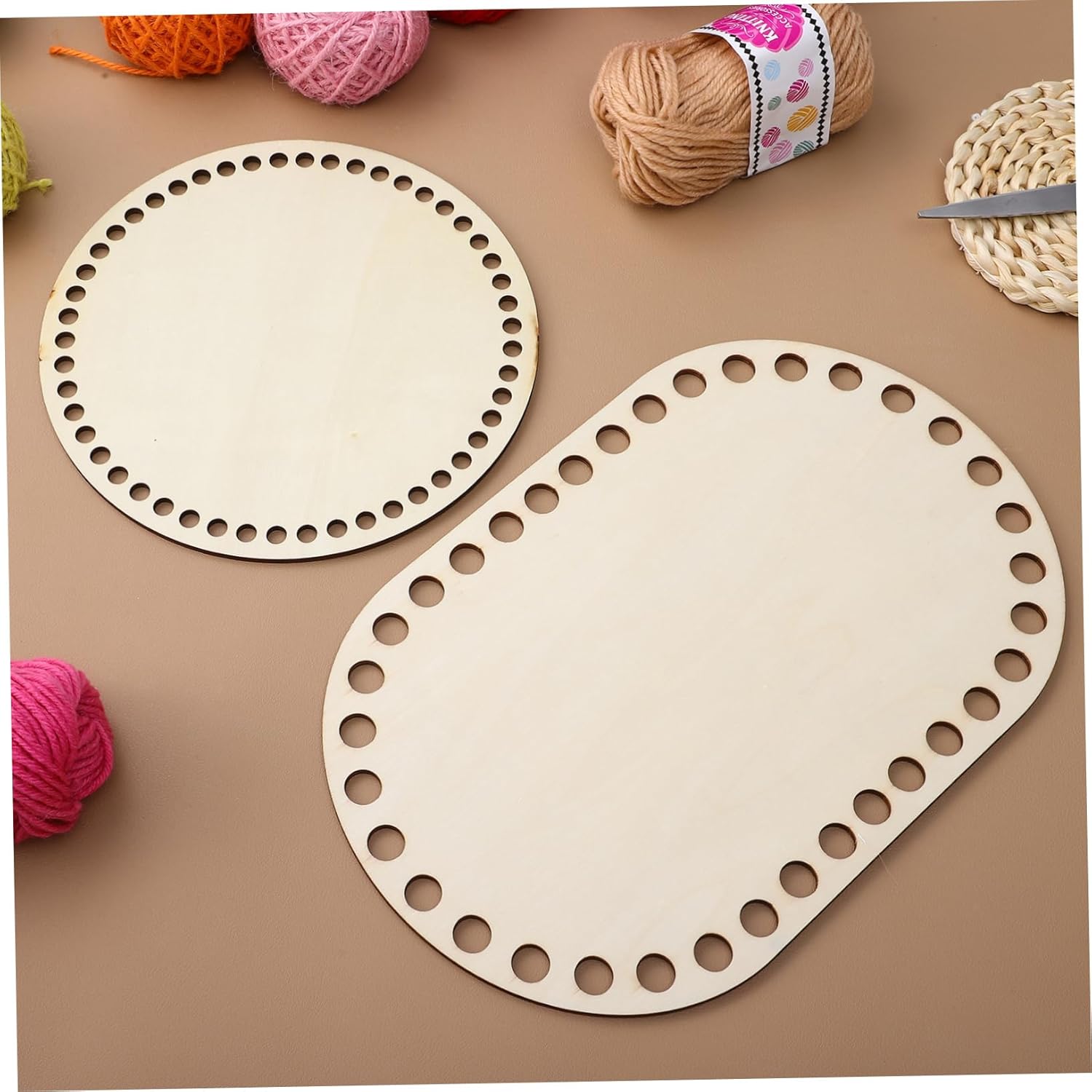 Natural Wooden Basket Bottoms 4 Pcs Oval Round Bases for Crochet Basket Crafting with Holes Smooth Surface Easy to Clean 11.81X7.87In Suitable for Knitting Bags and Home Use