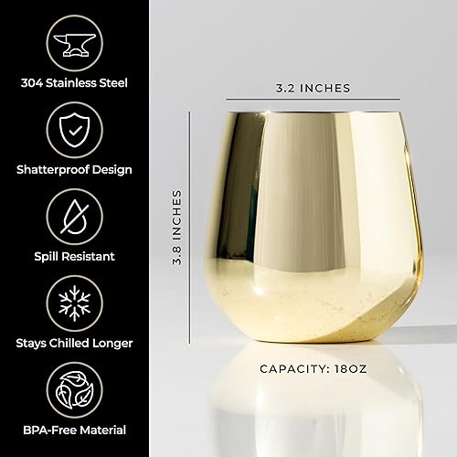 Miniatura 4 de Wills and Elm Juego de 4 copas de vino de acero inoxidable sin tallo con aireador, copas de vino irrompibles de 18 onzas (plateado)