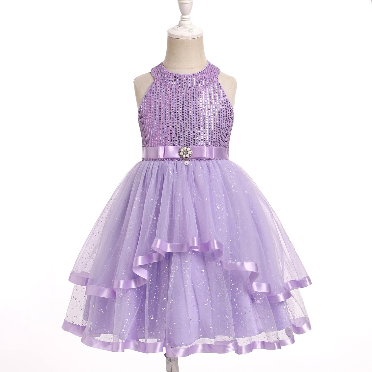 OBEEII Toddler Girls Pageant Dress Princess Sequin Tulle Tutu Dress Birthday Party Photoshoot Dress Glitter Flower Girl Dress - Image 3