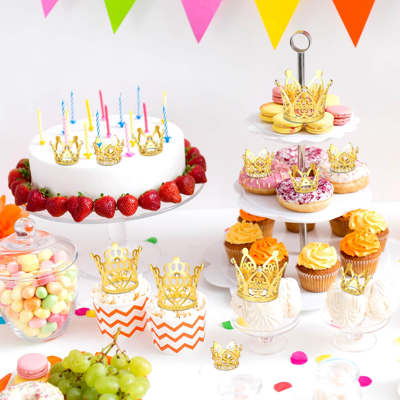 TIHEBAX Barocke Goldkrone Für Blumensträuße & Torten – Kleine Tiara Mit Strass – Für Hochzeit, Geburtstag & Party