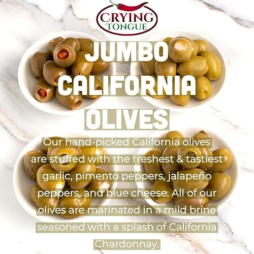 Miniatura 3 de Crying Tongue Caja de regalo de aceitunas rellenas, mezcla de Martini sucio, para cóctel y queso, paquete variado de aceitunas verdes rellenas con