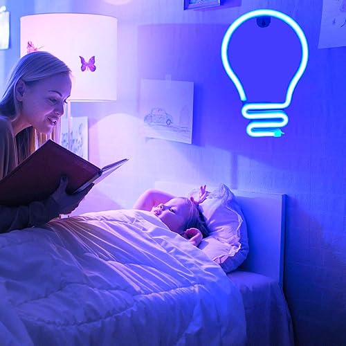 Miniatura 6 de Letreros de neón LED de luz nocturna azul, luces de neón colgantes con carga USBfunciona con pilas, luces decorativas de neón para habitación de
