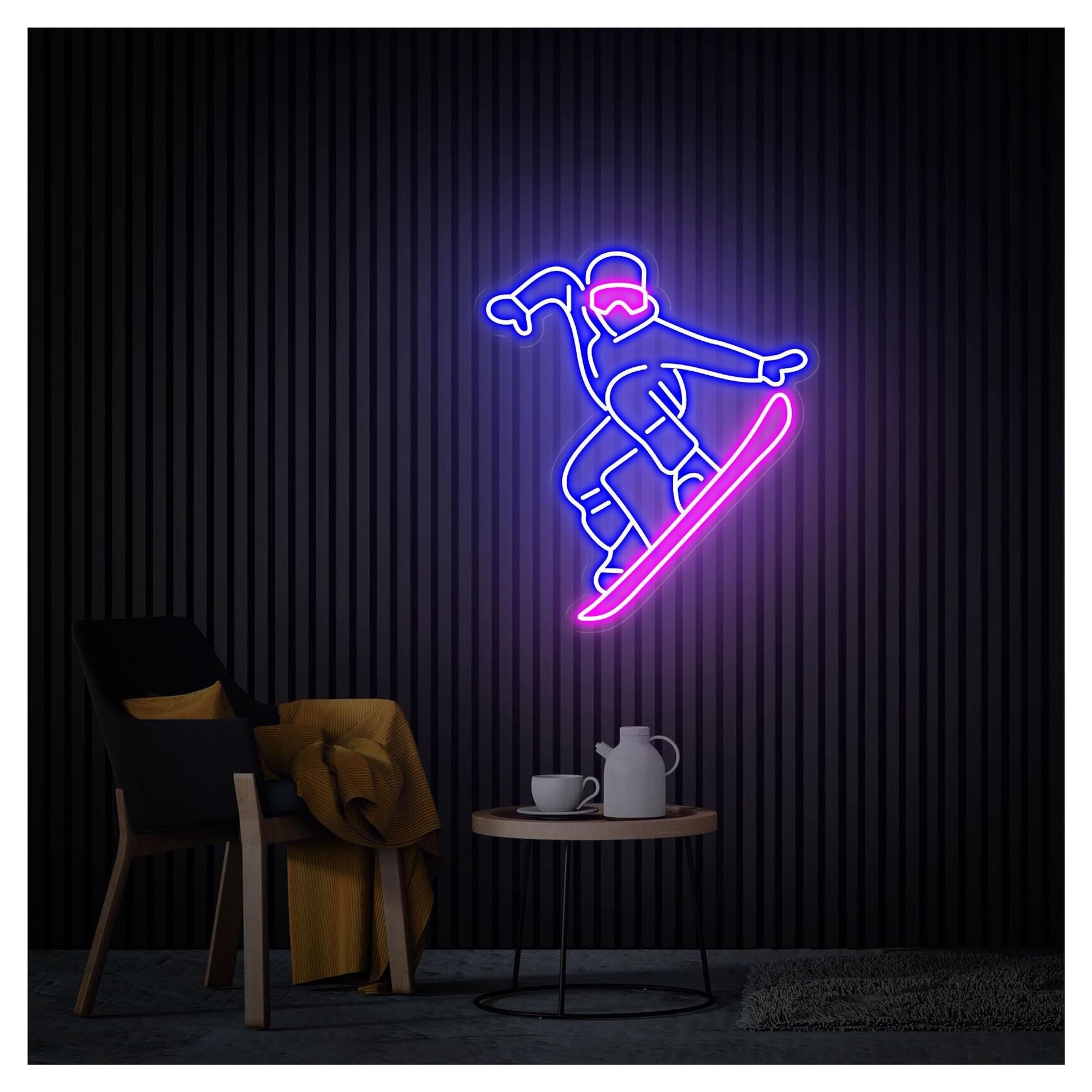 RONGCH Hanging Art Signs Snowboarder Neon Sign,Suitable for Skiing Sports Shop Wall Decor with Dimmable 44cmx50cm(E)